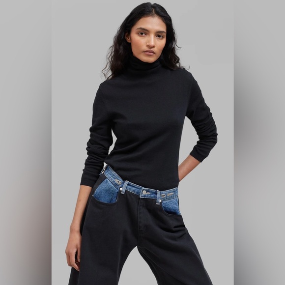 The Frankie Shop Denim - The Frankie Shop - HAYLA CONTRAST DENIM PANTS - BLACK/BLUE